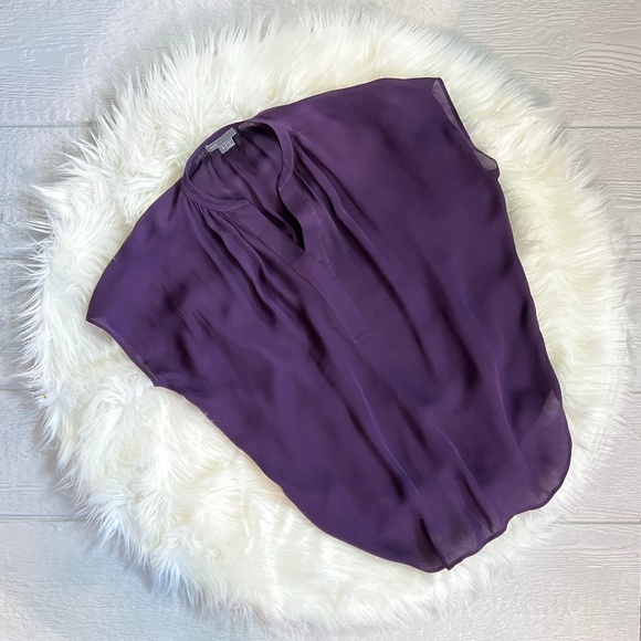 EUC [Vince.] Silk V-Neck Top | Gorgeous Purple Pleated Semi-Sheer Blouse | Small - Picture 3 of 12
